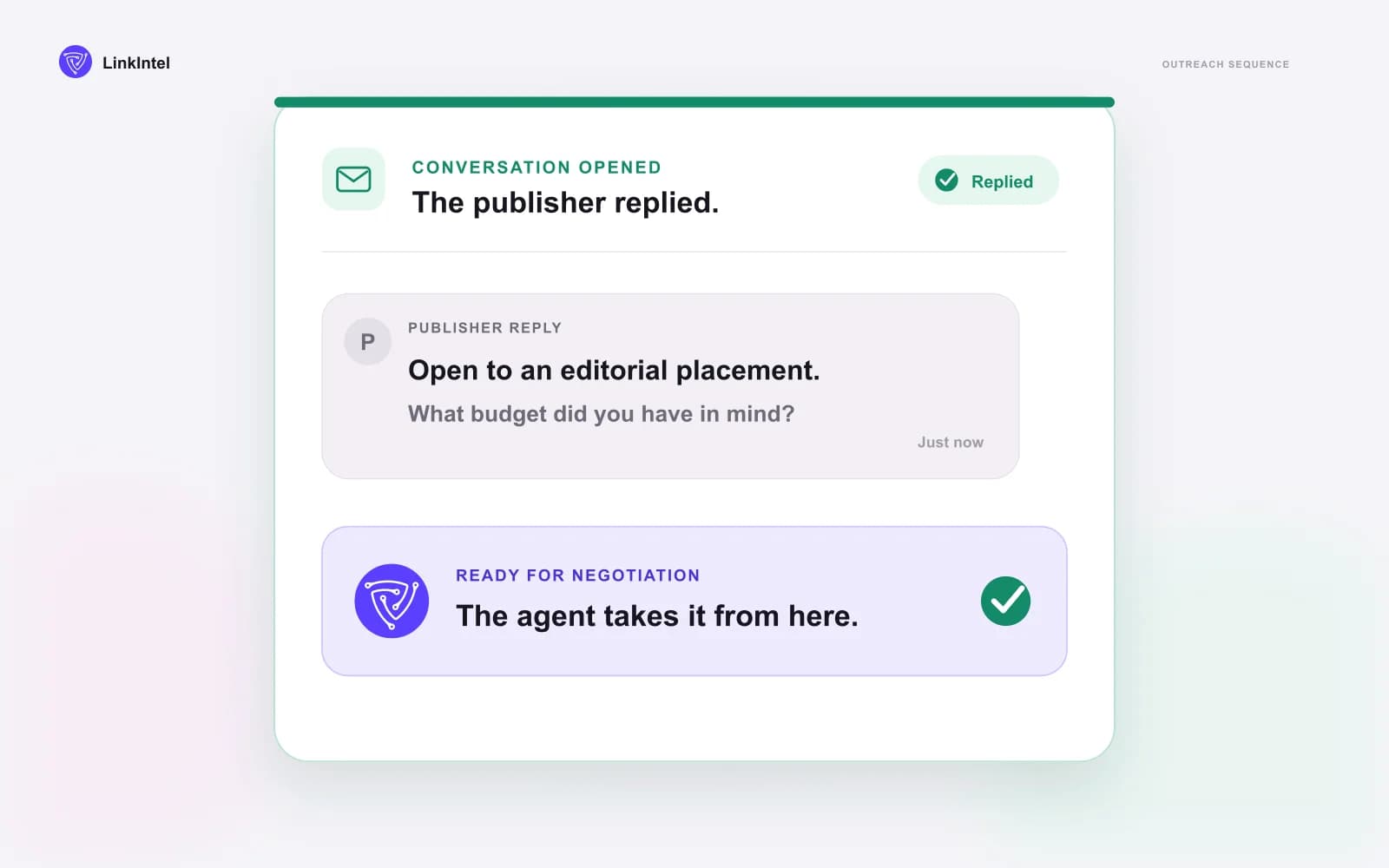 Verified publisher contact receiving personalized email outreach from a managed LinkIntel mailbox